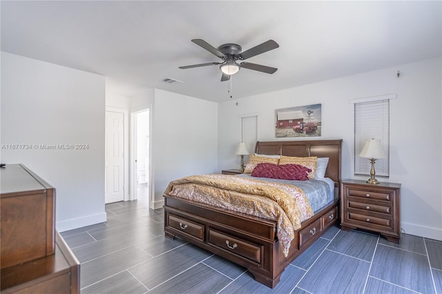 bedroom featuring ceiling fan