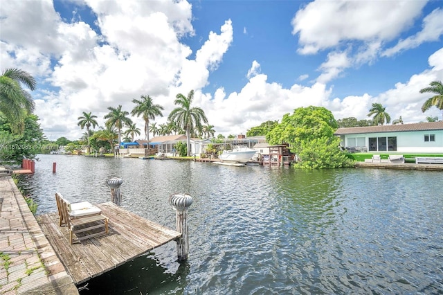 view of dock with a water view