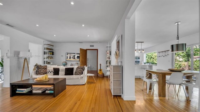 living room with light wood-type flooring