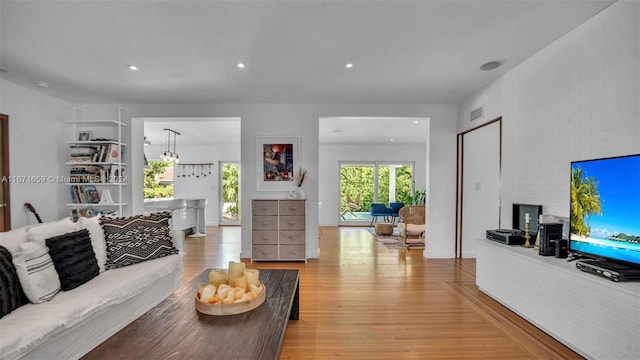 living room featuring light hardwood / wood-style flooring