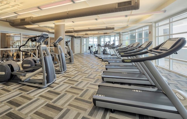 workout area featuring carpet