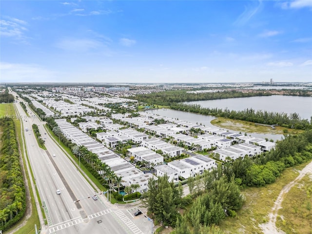 aerial view featuring a water view