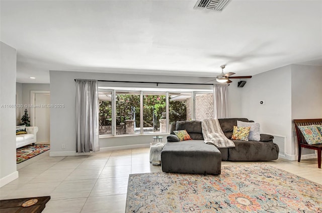 living room with ceiling fan