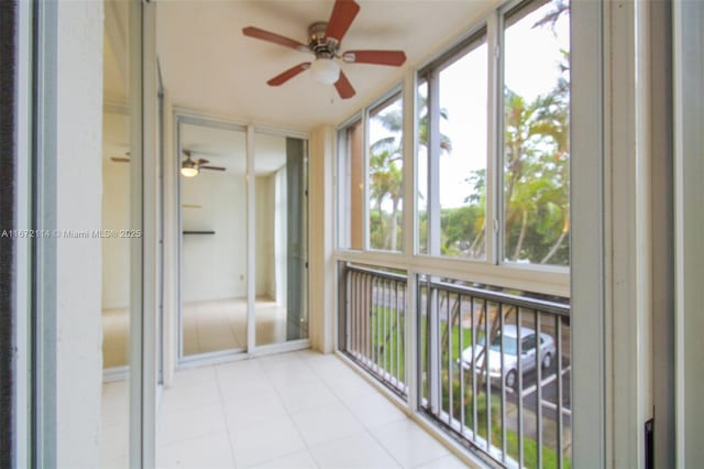 interior space featuring a ceiling fan