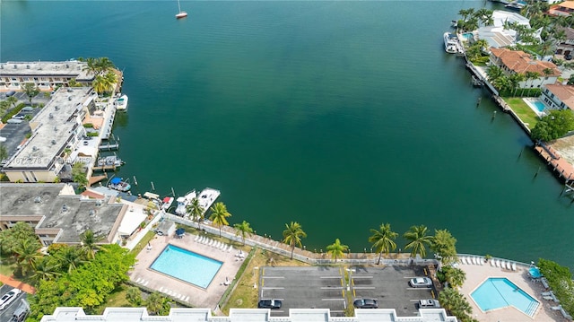 aerial view featuring a water view