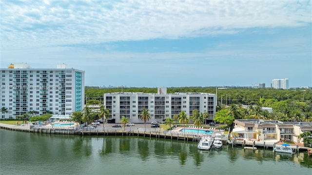 bird's eye view featuring a water view