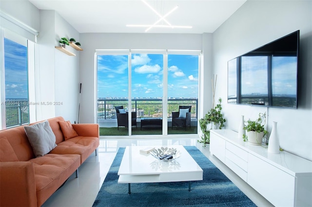 living room featuring concrete floors