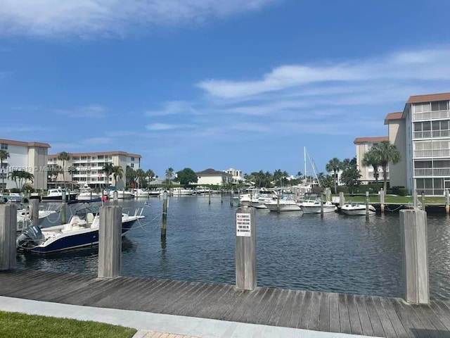 view of dock with a water view