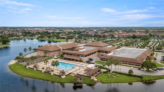 drone / aerial view featuring a water view