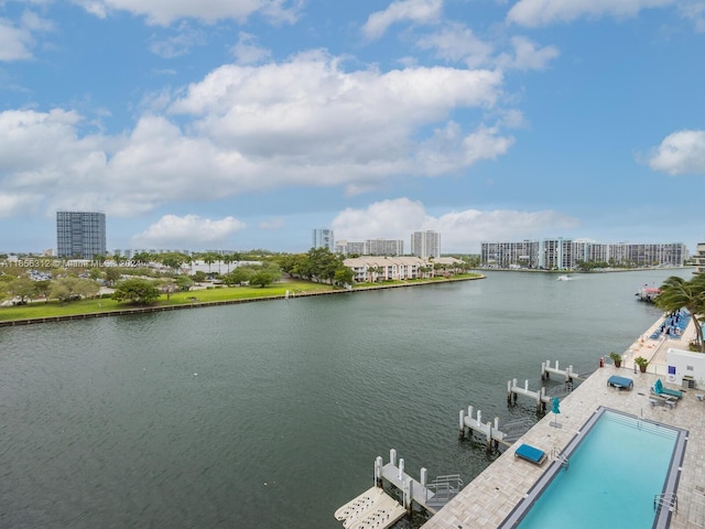 property view of water with a boat dock