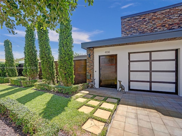 exterior space with a garage