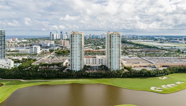 1745 E Hallandale Beach Blvd Unit 1804W, Hallandale Beach, FL 33009 - aerial view featuring a water view, a city view, and golf course view