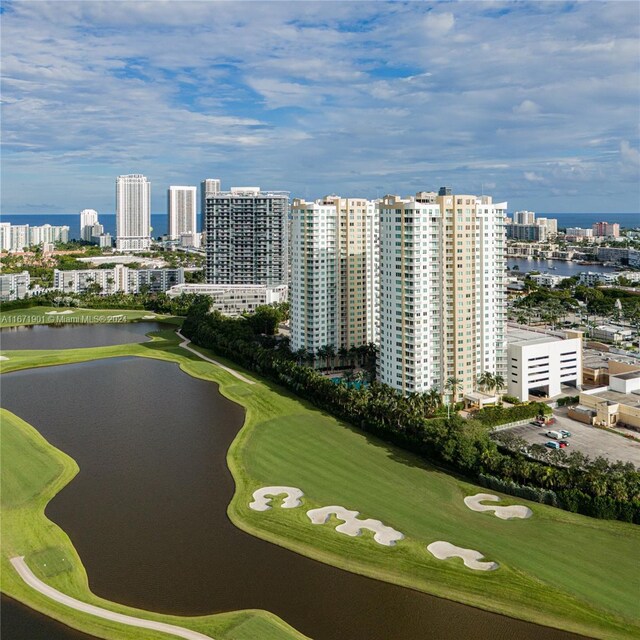 1745 E Hallandale Beach Blvd Unit 1804W, Hallandale Beach, FL 33009 - birds eye view of property featuring a water view, view of golf course, and a view of city