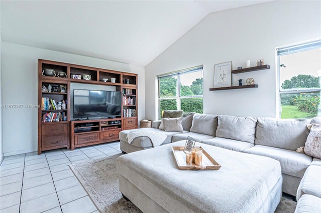 2913 Myrtle Oak Cir, Davie, FL 33328 - living area with light tile patterned floors and high vaulted ceiling