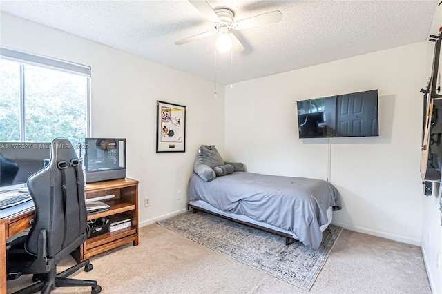 2913 Myrtle Oak Cir, Davie, FL 33328 - carpeted bedroom featuring a textured ceiling, an office area, and a ceiling fan