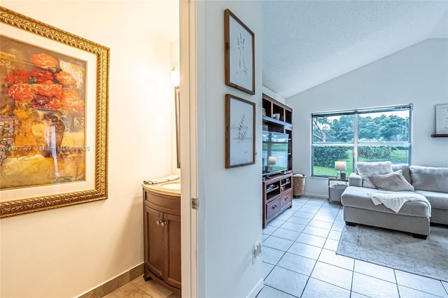 2913 Myrtle Oak Cir, Davie, FL 33328 - living room featuring lofted ceiling and light tile patterned floors
