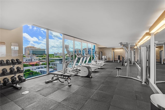 gym featuring floor to ceiling windows