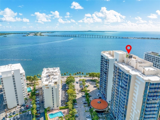 aerial view with a water view