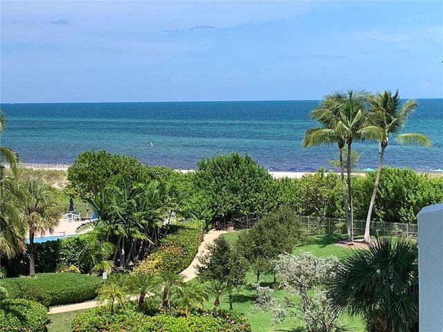 property view of water featuring a view of the beach