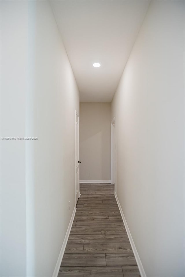 corridor featuring dark wood-type flooring