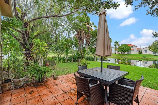 view of patio / terrace featuring a water view