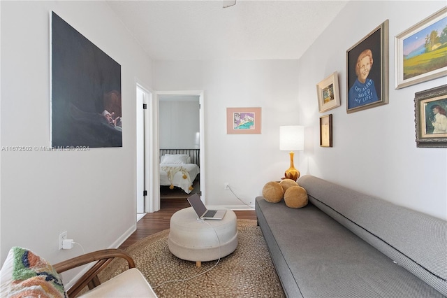 sitting room with dark hardwood / wood-style flooring