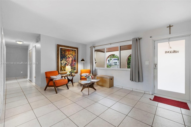 interior space featuring light tile patterned floors