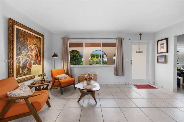 sitting room with light tile patterned flooring