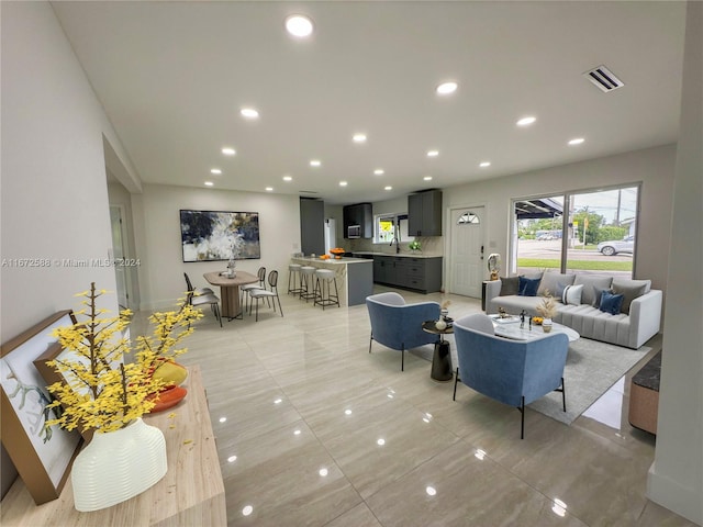 living room with sink