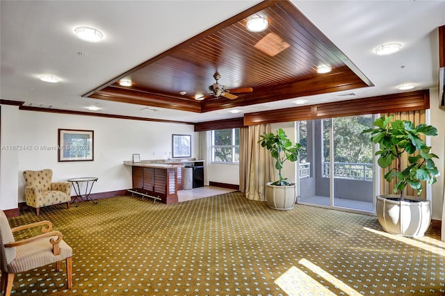 interior space featuring ceiling fan