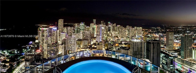 view of balcony at night