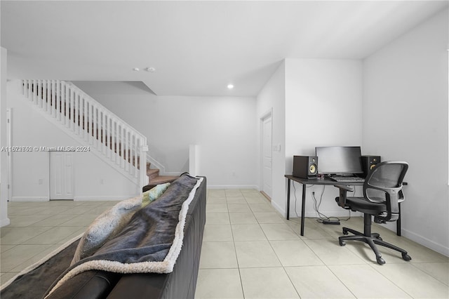 home office featuring light tile patterned floors