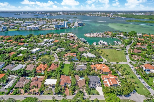 bird's eye view featuring a water view