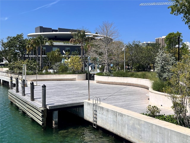 view of community featuring a water view and a boat dock