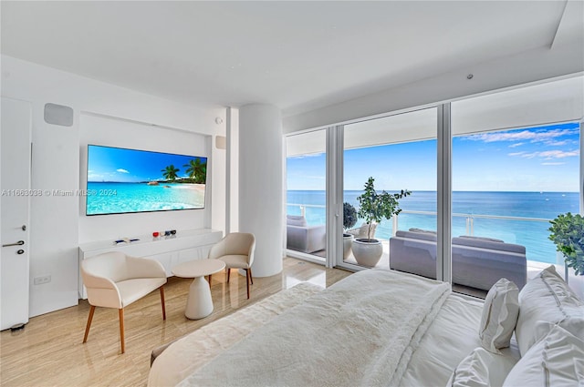 bedroom with light hardwood / wood-style flooring and access to exterior