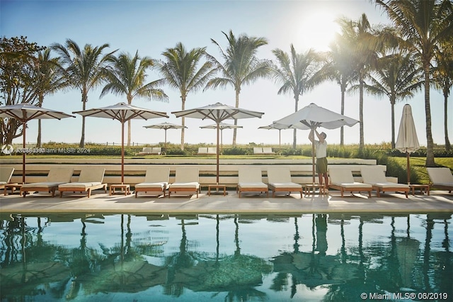 view of swimming pool with a patio area