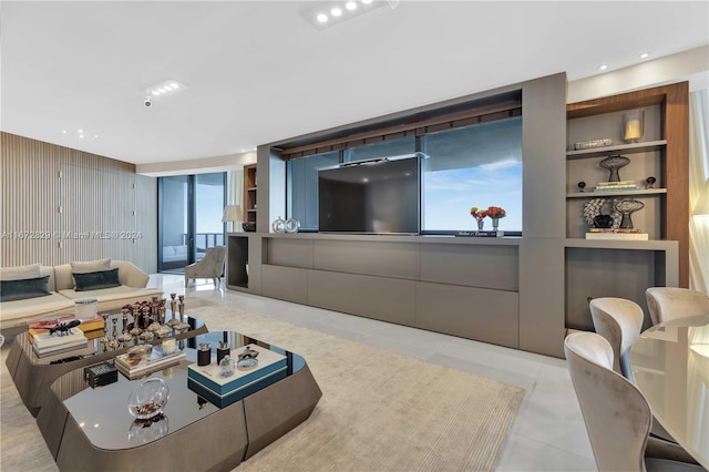 living area featuring light tile patterned floors