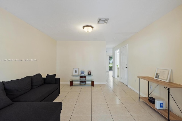 living room featuring light tile patterned floors