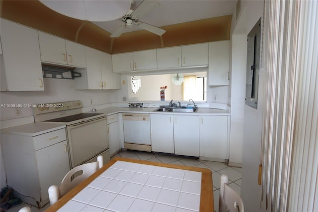 10360 NW 30th Ct Unit 204, Sunrise, FL 33322 - kitchen with white appliances, light countertops, ceiling fan, light tile patterned floors, and range hood