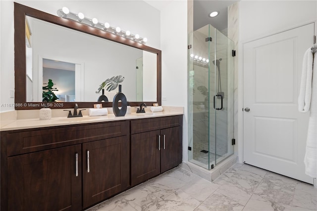 4184 Cascada Cir, Cooper City, FL 33024 - full bath featuring double vanity, marble finish floor, a sink, and a stall shower