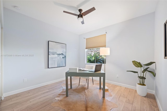 4184 Cascada Cir, Cooper City, FL 33024 - office area with light wood-style flooring, baseboards, and ceiling fan