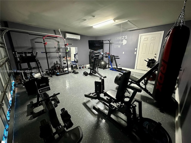 gym featuring an AC wall unit