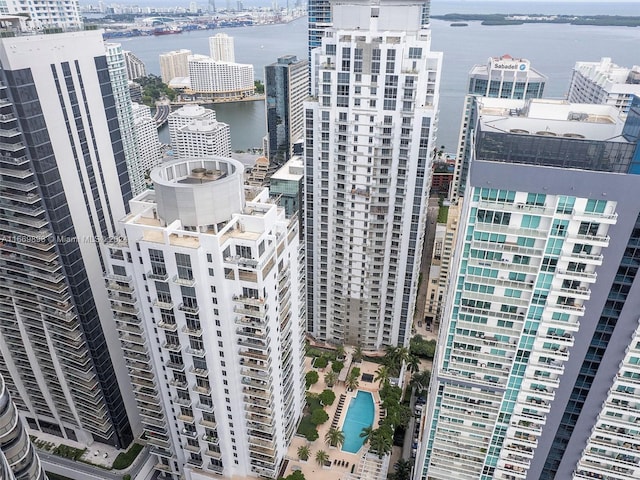 aerial view with a water view