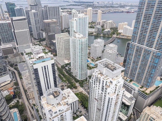 aerial view featuring a water view