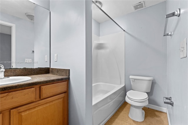 full bathroom featuring vanity, toilet, and  shower combination