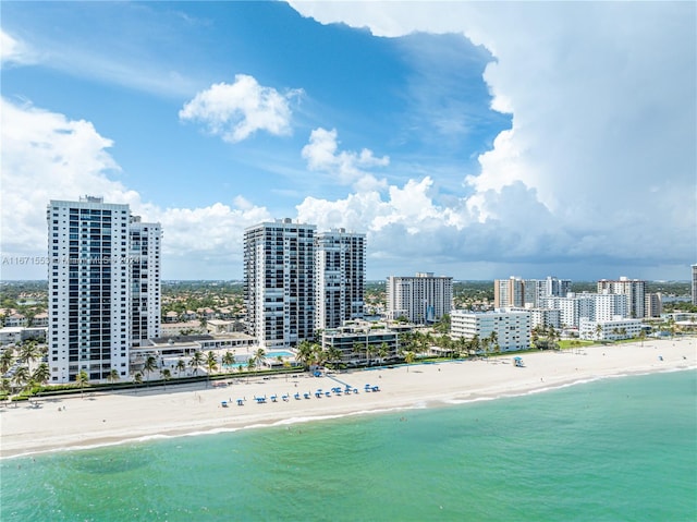 aerial view featuring a beach view and a water view