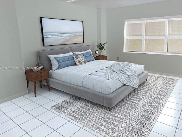 bedroom with light tile patterned floors