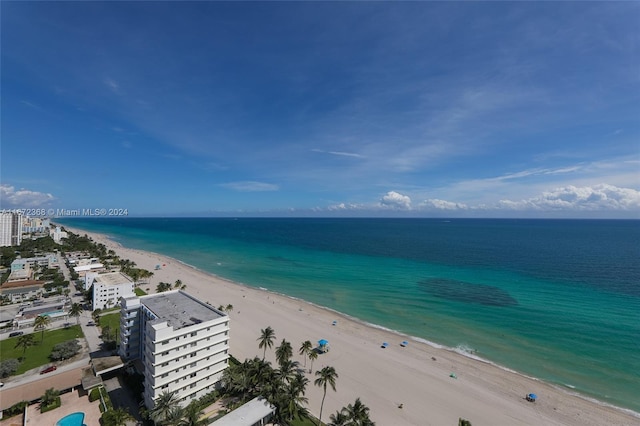 property view of water featuring a beach view