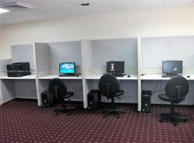 view of carpeted home office