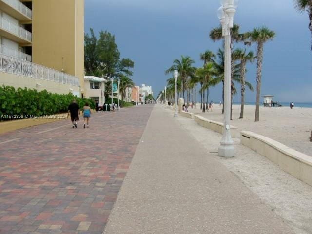 view of street with a water view